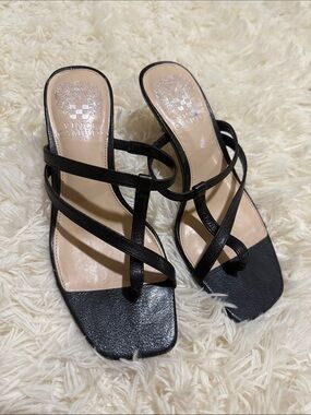 Vince Camuto Black Strappy Square-Toe Mules
